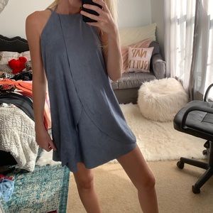 Blue suede mini dress